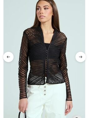NWT AKIRA Black Sheer Hook Eye Front Long Sleeve Top- Size M